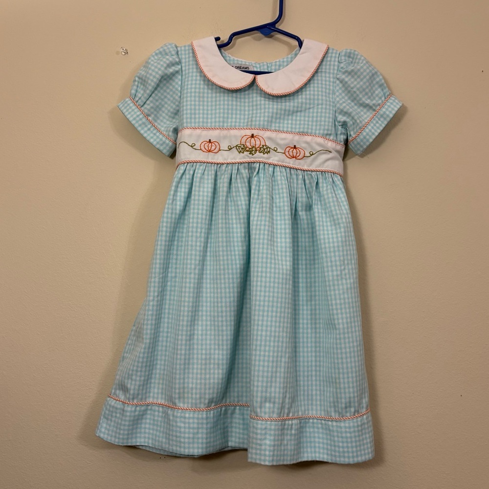 Sweet Dreams blue gingham collared pumpkin dress girls size 3 cl
